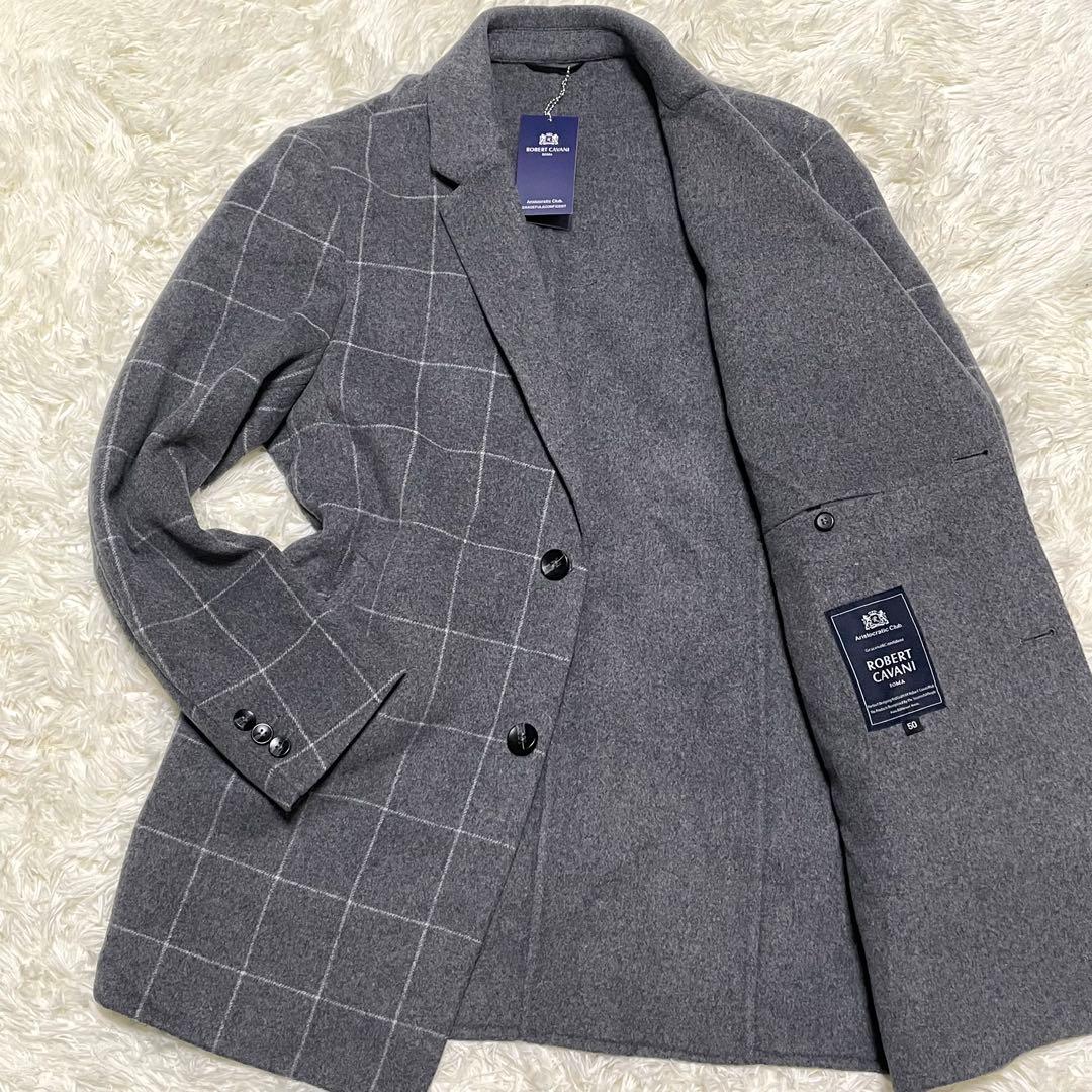 極美品 ロベルトカバーニ チェスターコート チェック カシミヤ100 グレー