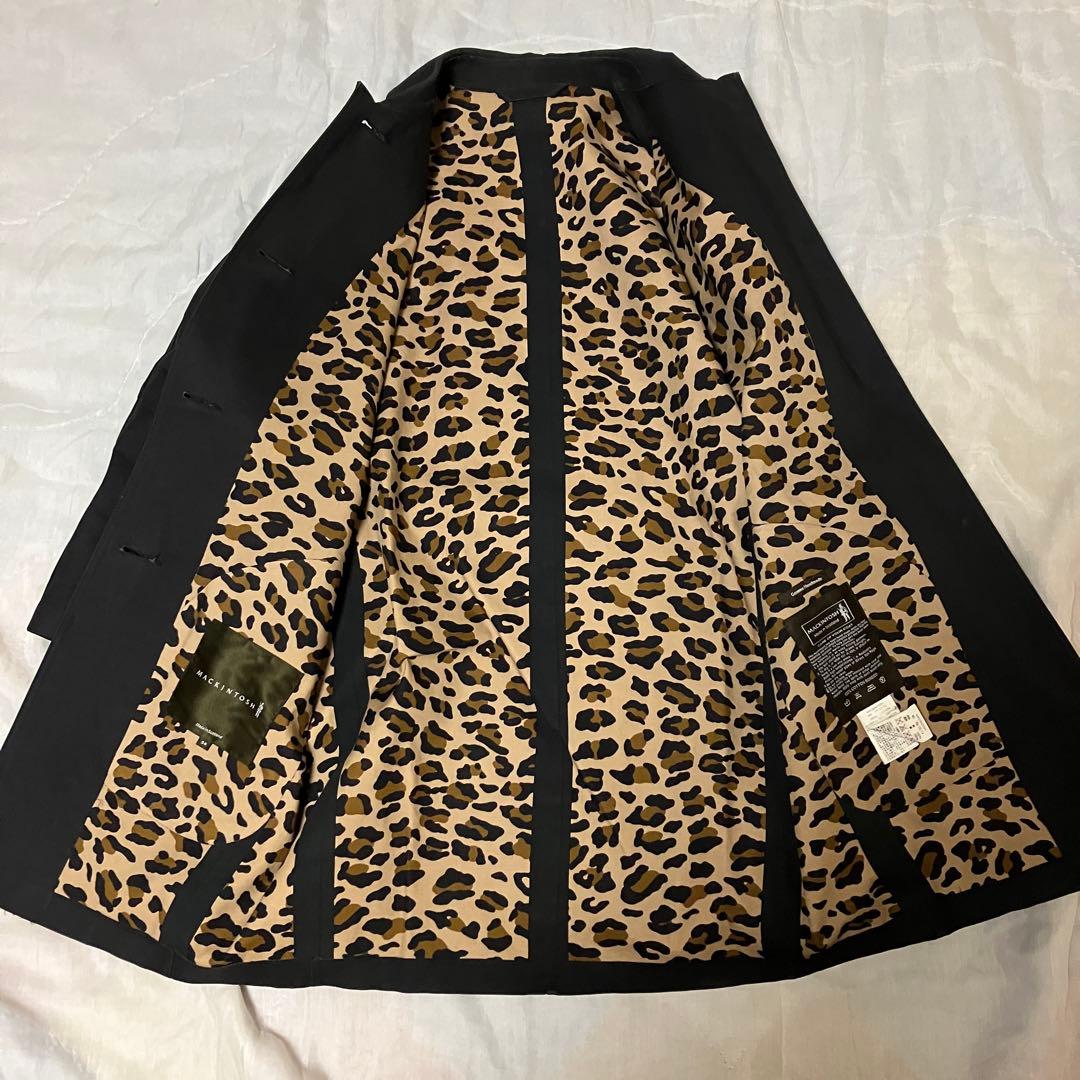 【希少✨】マッキントッシュ　ゴム引きコート　裏地　レオパード　金ボタン　黒　34