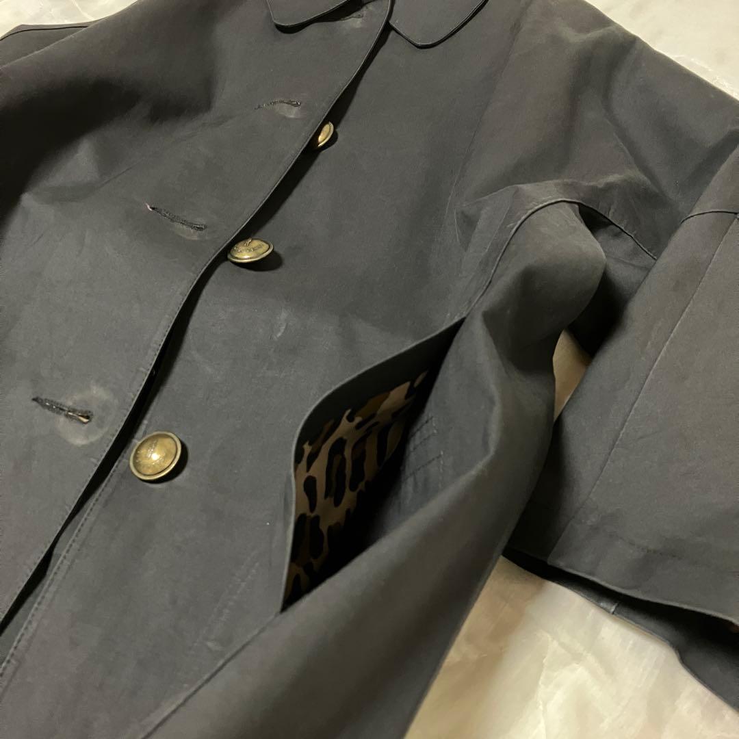 【希少✨】マッキントッシュ　ゴム引きコート　裏地　レオパード　金ボタン　黒　34