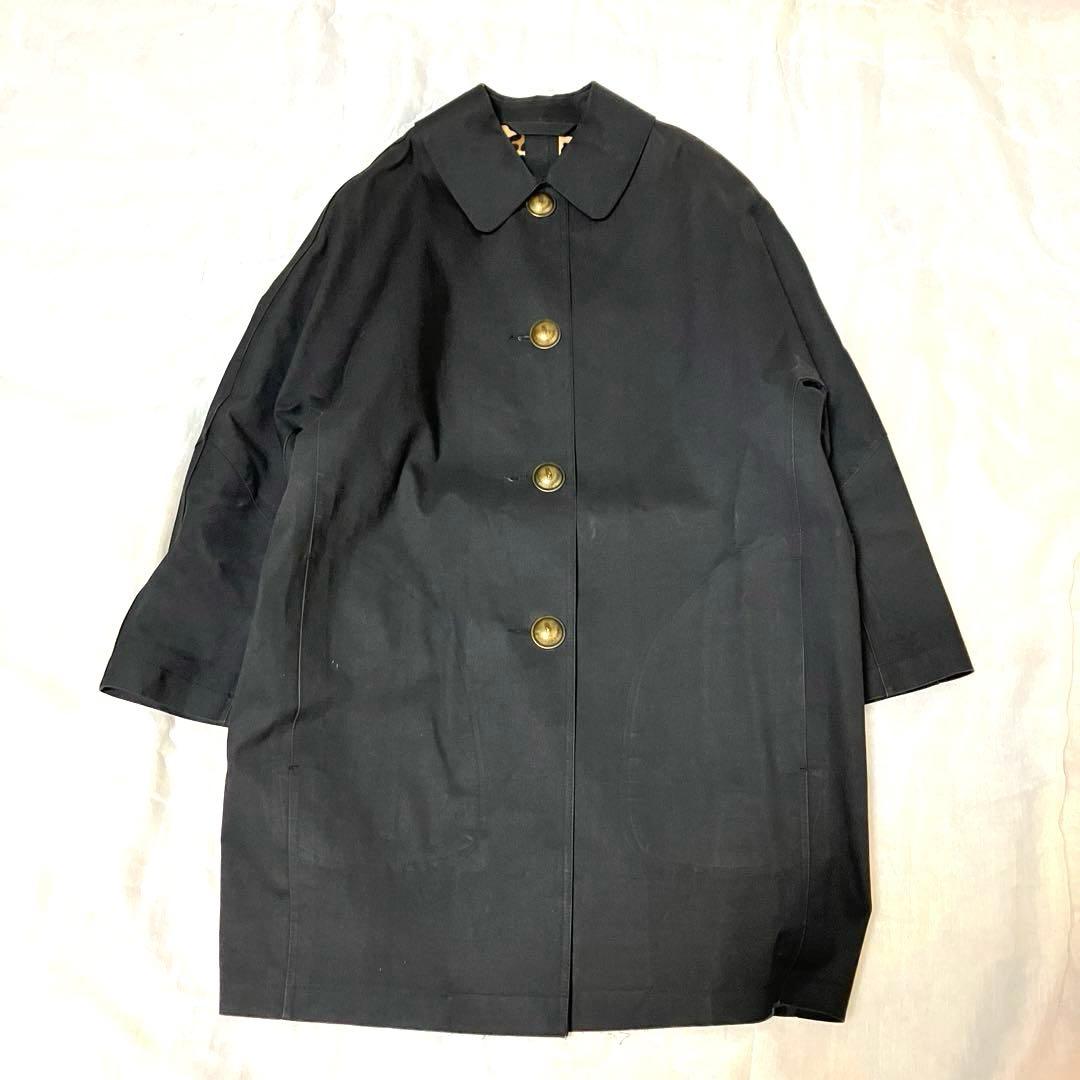 【希少✨】マッキントッシュ　ゴム引きコート　裏地　レオパード　金ボタン　黒　34