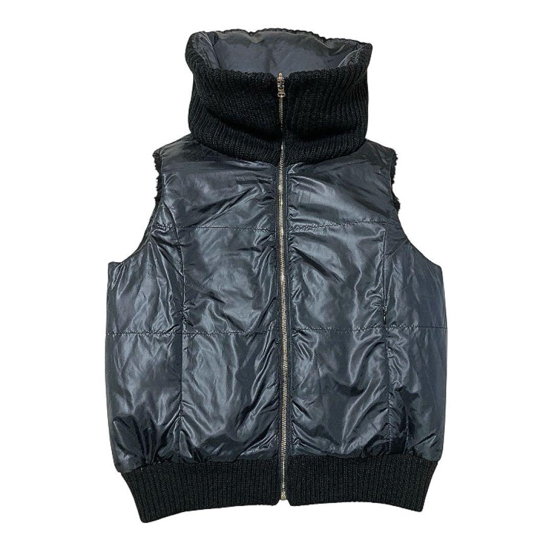 adagietto リバーシブルニットダウンベスト 黒 ラビットファー M-L