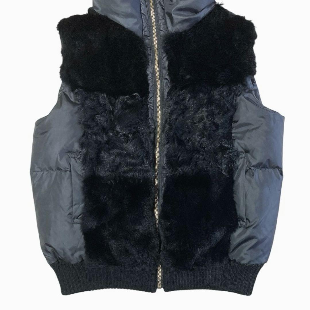 adagietto リバーシブルニットダウンベスト 黒 ラビットファー M-L