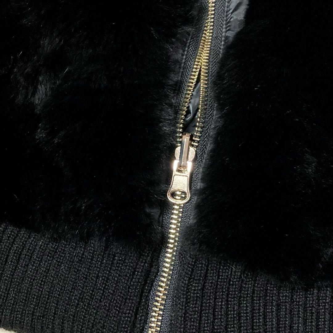 adagietto リバーシブルニットダウンベスト 黒 ラビットファー M-L