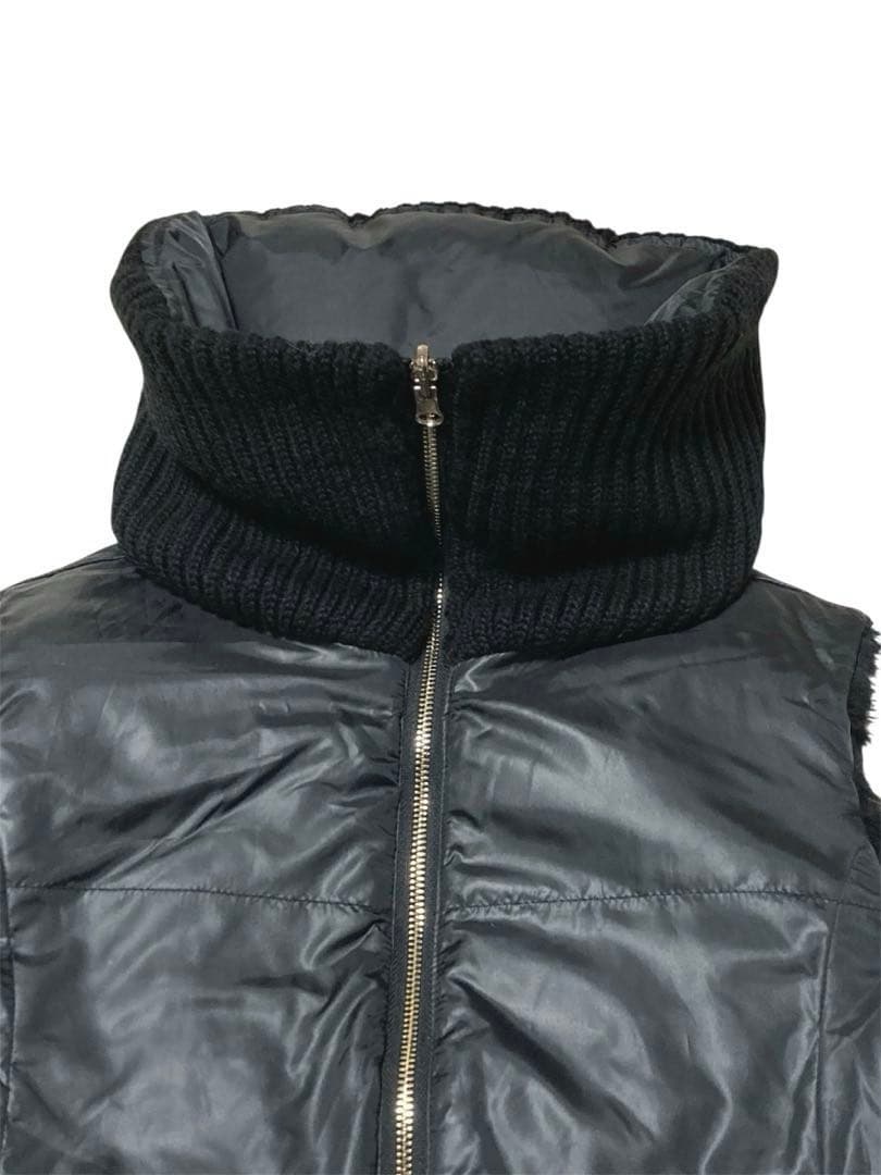 adagietto リバーシブルニットダウンベスト 黒 ラビットファー M-L