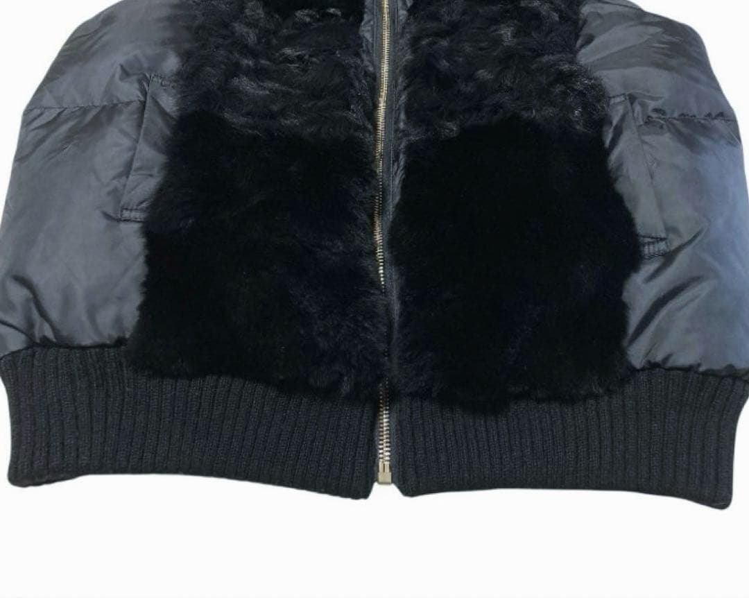 adagietto リバーシブルニットダウンベスト 黒 ラビットファー M-L