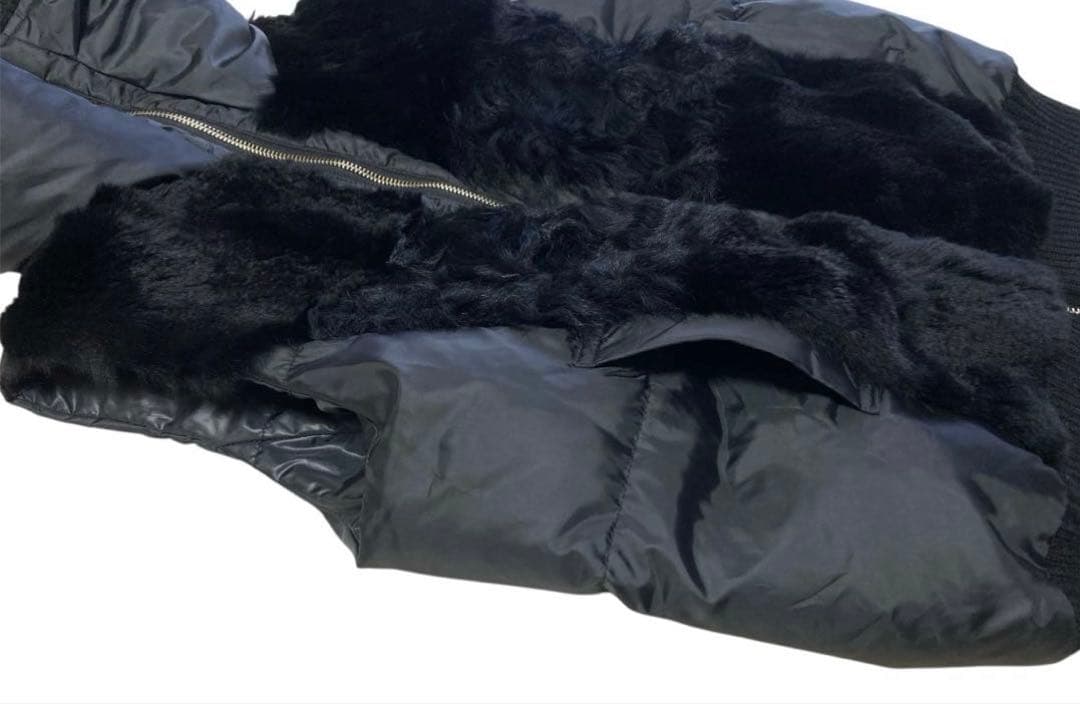 adagietto リバーシブルニットダウンベスト 黒 ラビットファー M-L