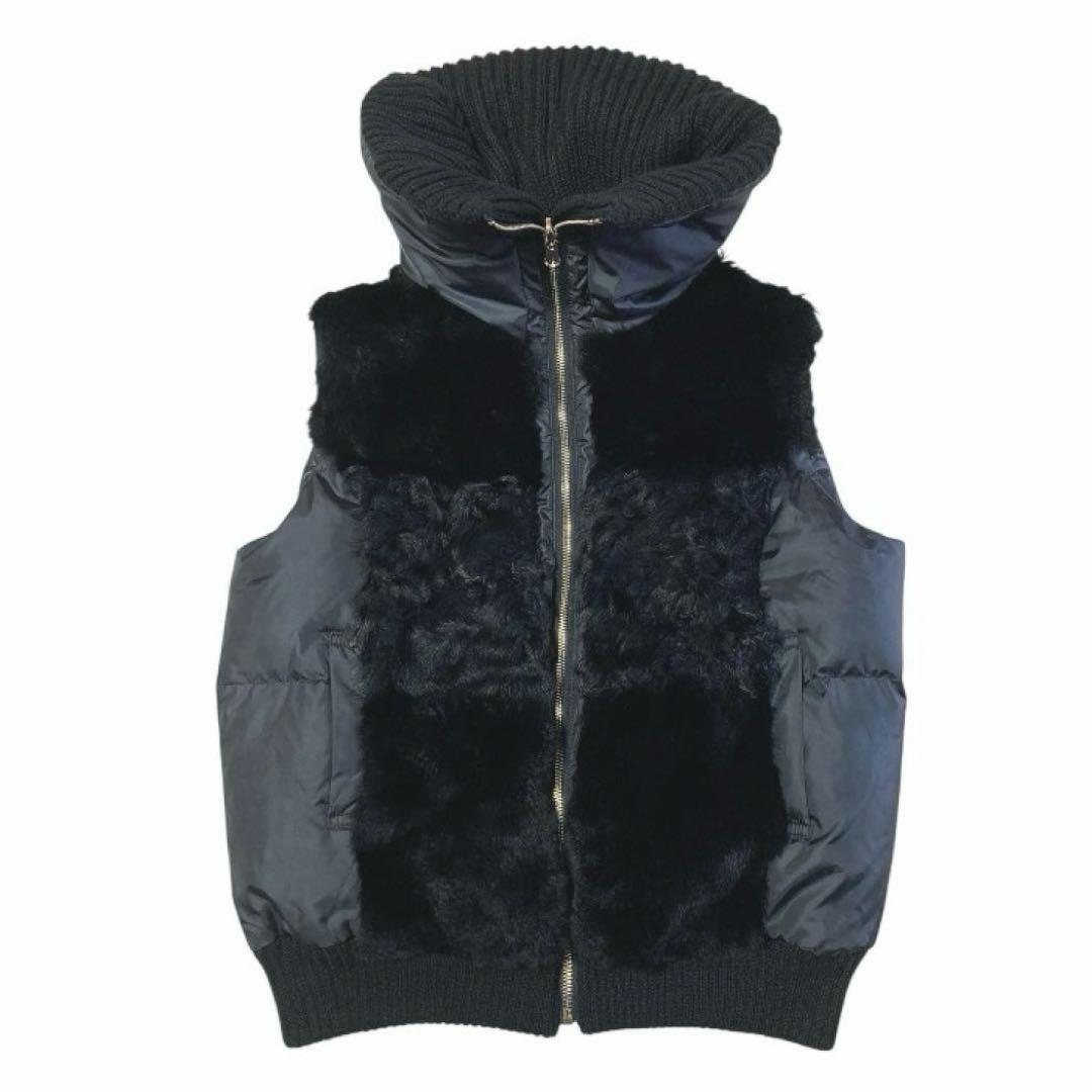 adagietto リバーシブルニットダウンベスト 黒 ラビットファー M-L