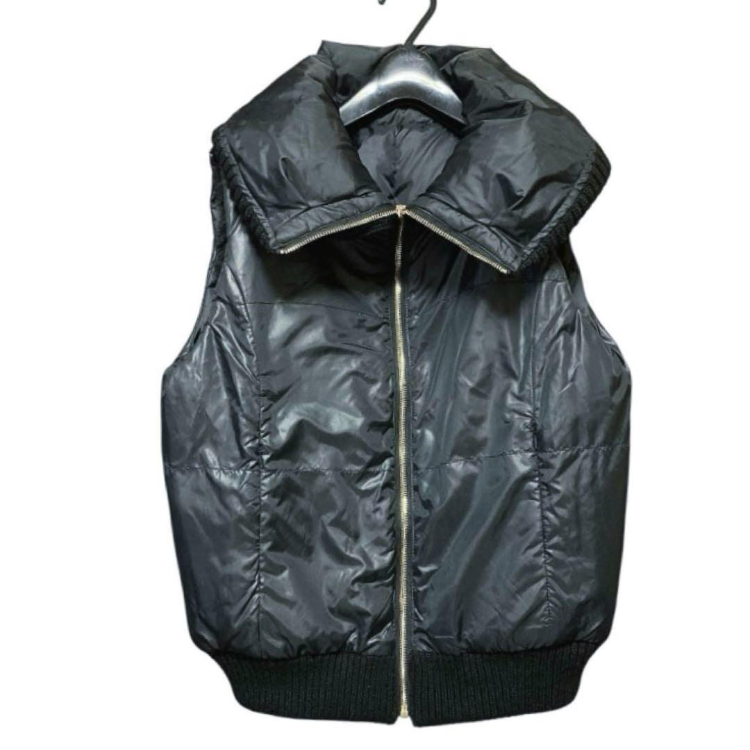 adagietto リバーシブルニットダウンベスト 黒 ラビットファー M-L