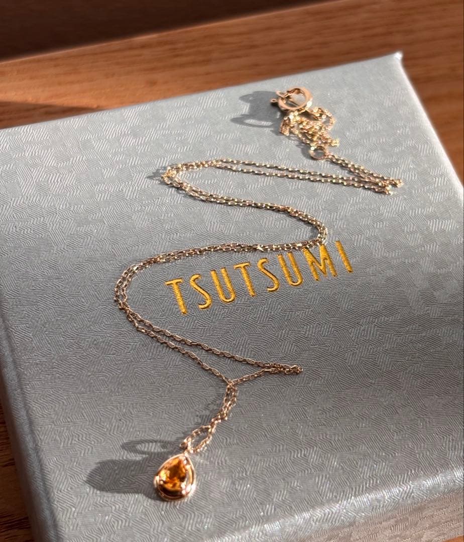 新品　ツツミ　幸福の石　シトリン　しずく型　ネックレス　K10　イエローゴールド