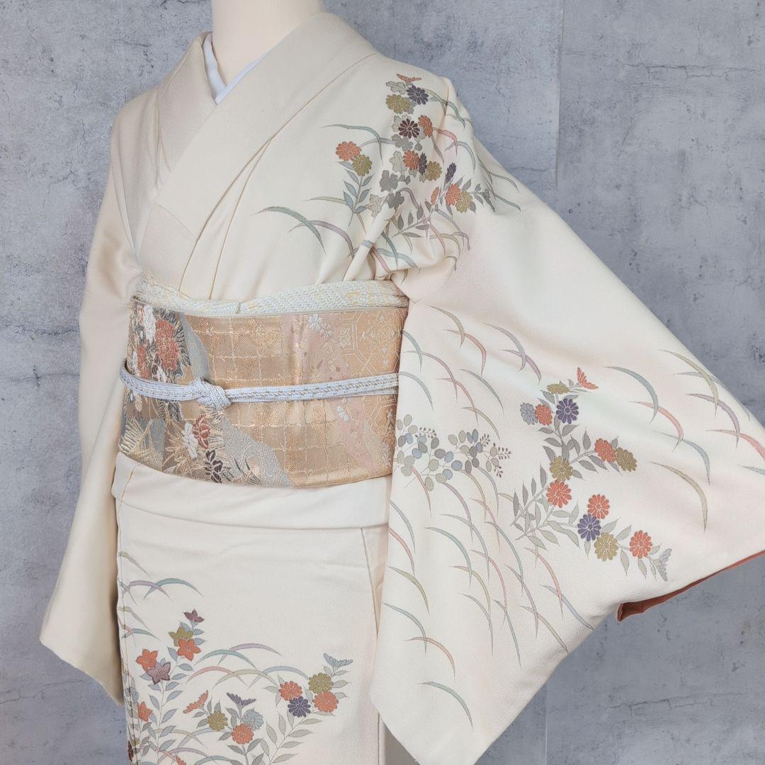 訪問着　フルセット　着物　正絹　花　刺繍　金彩加工　しつけ糸　祝い事　O9