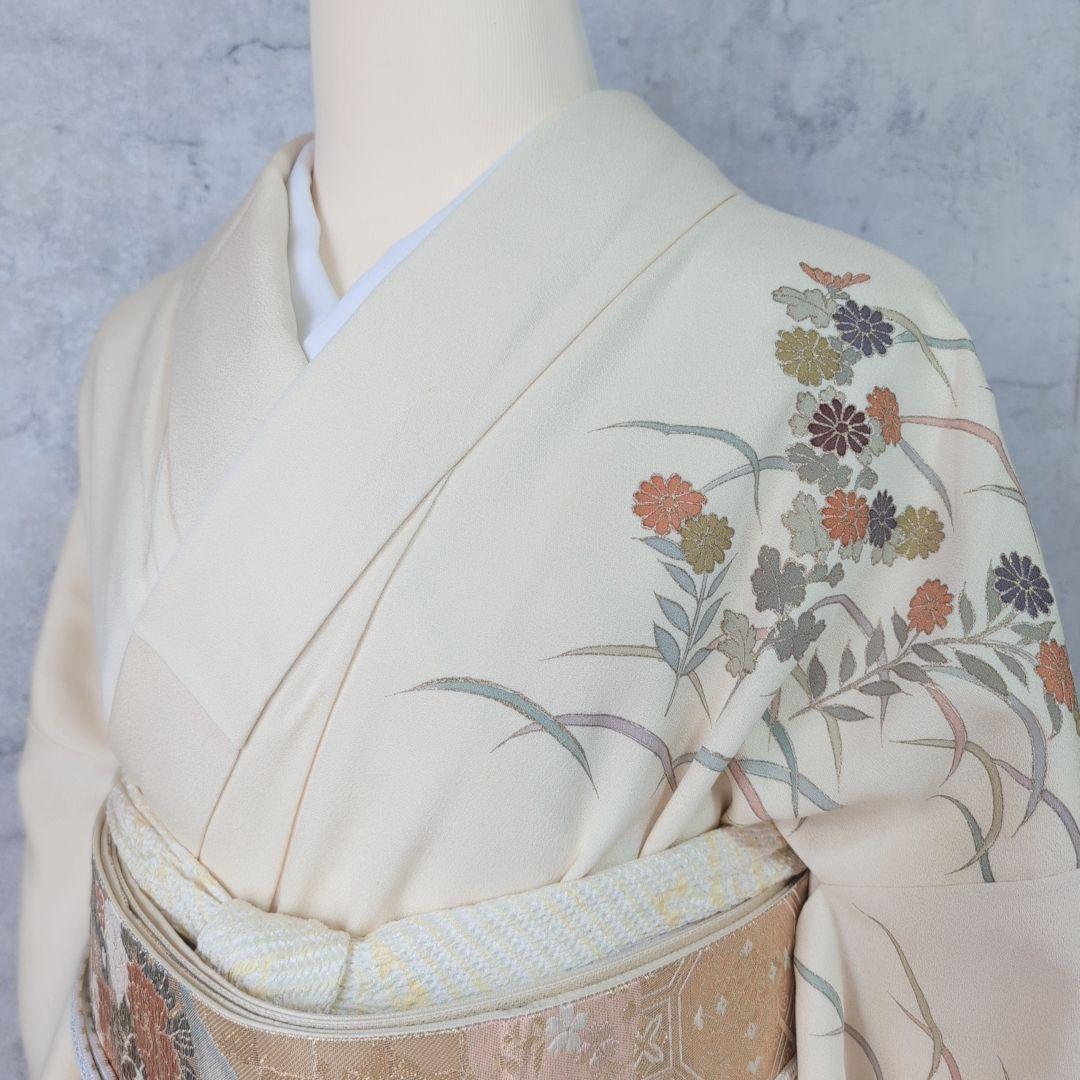 訪問着　フルセット　着物　正絹　花　刺繍　金彩加工　しつけ糸　祝い事　O9