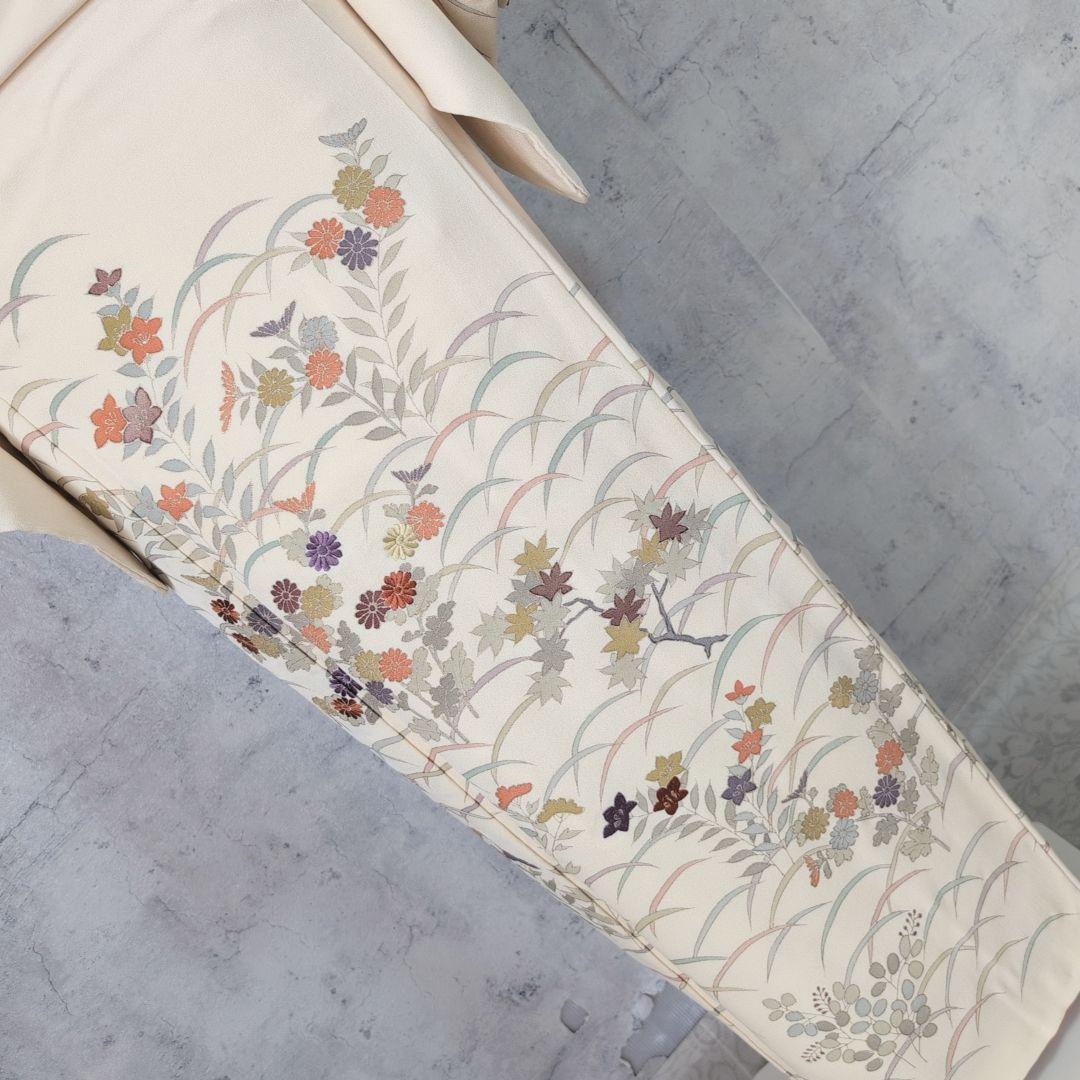 訪問着　フルセット　着物　正絹　花　刺繍　金彩加工　しつけ糸　祝い事　O9