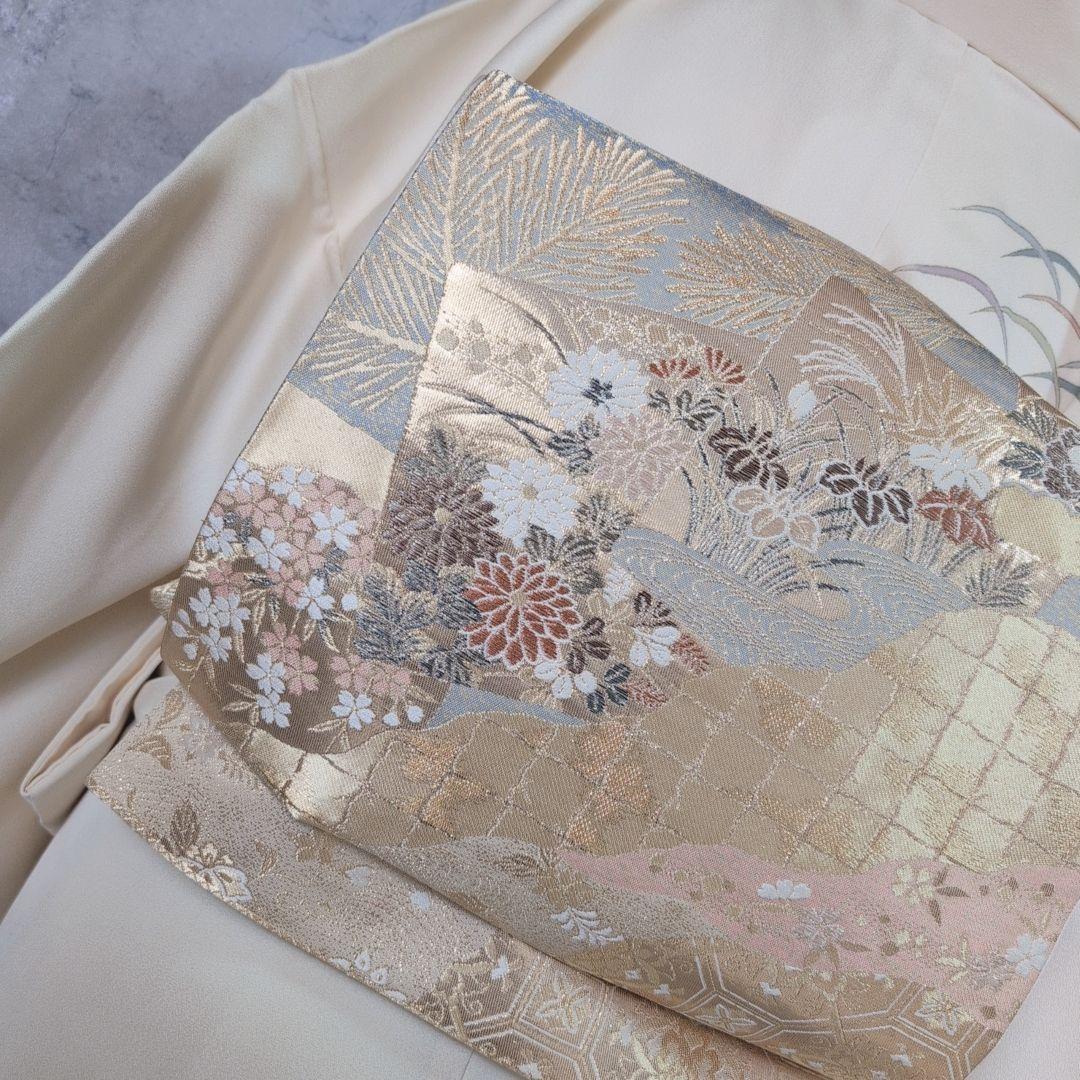 訪問着　フルセット　着物　正絹　花　刺繍　金彩加工　しつけ糸　祝い事　O9