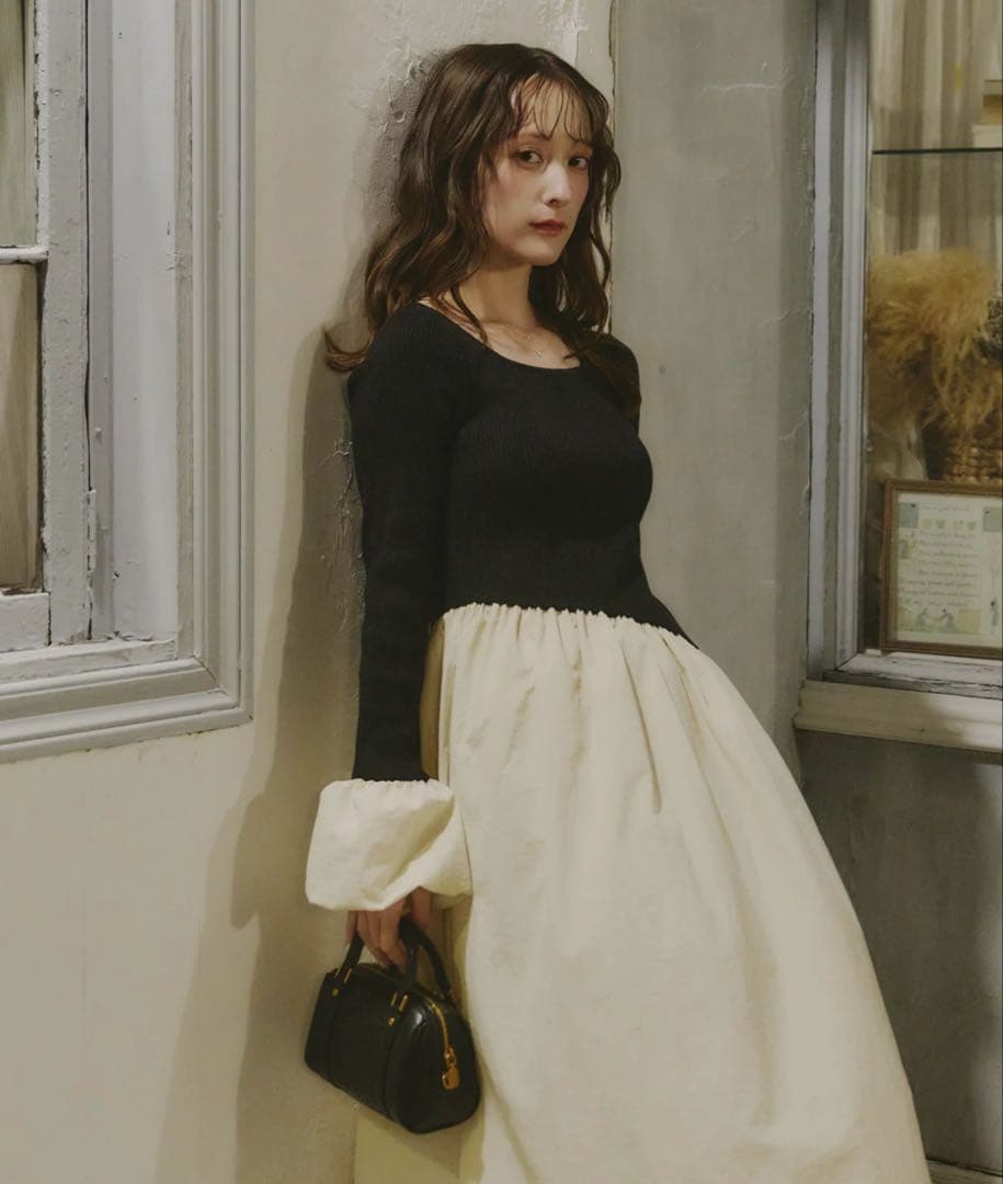 olu. ニットドッキングバルーンワンピース