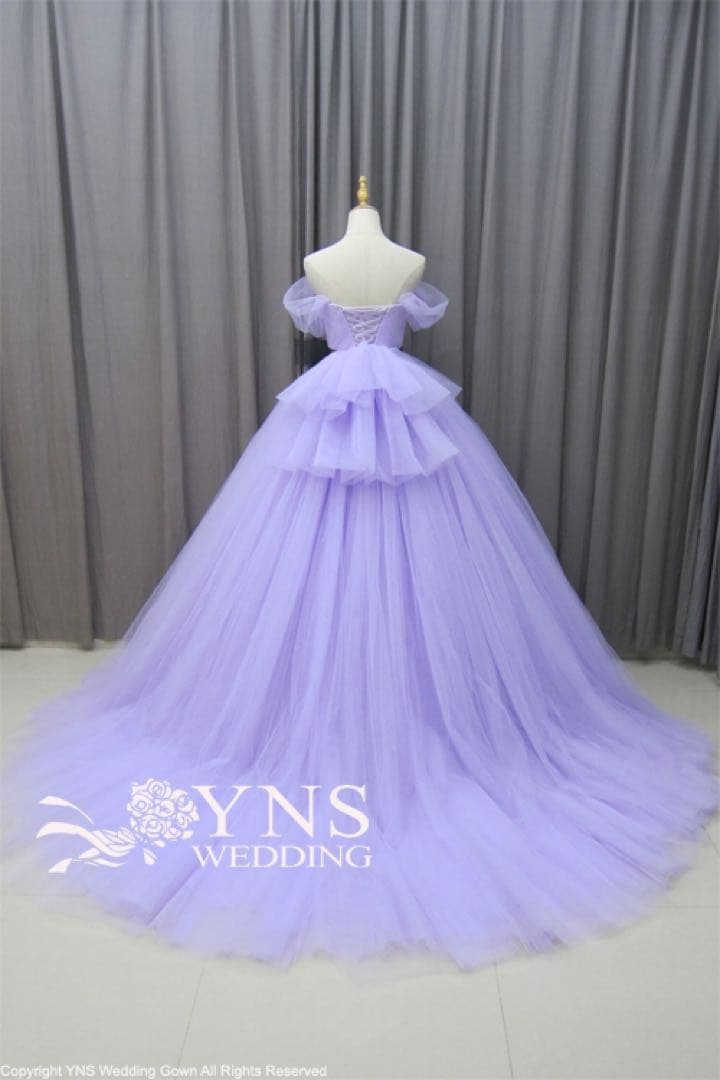 ラベンダーオフショルダーチュールドレス