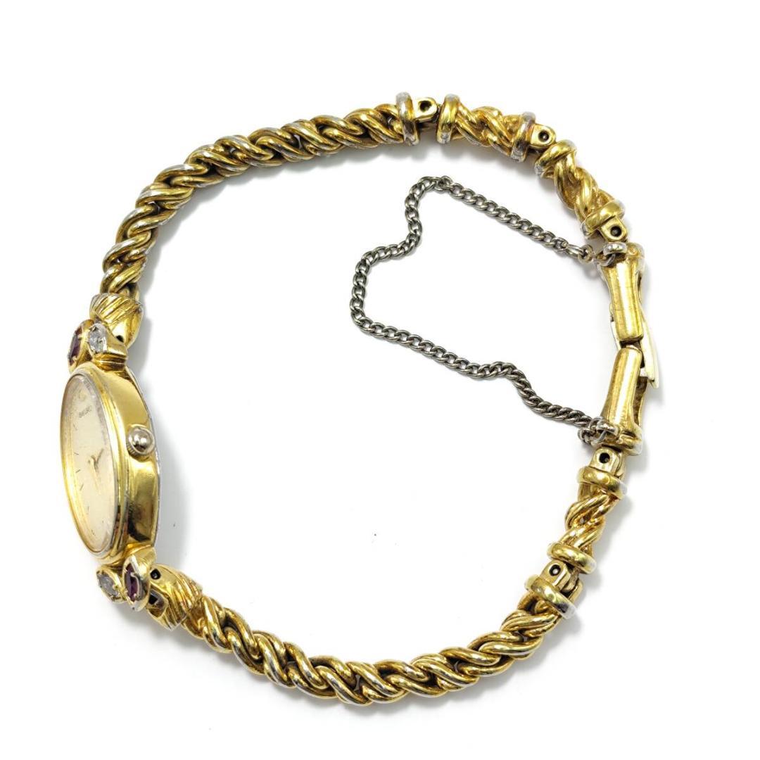 稼働 セイコー エクセリーヌ 2Pダイヤ シェル文字盤 ゴールド シルバー 時計