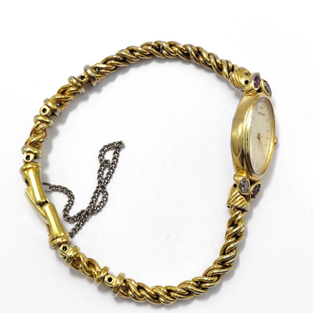 稼働 セイコー エクセリーヌ 2Pダイヤ シェル文字盤 ゴールド シルバー 時計