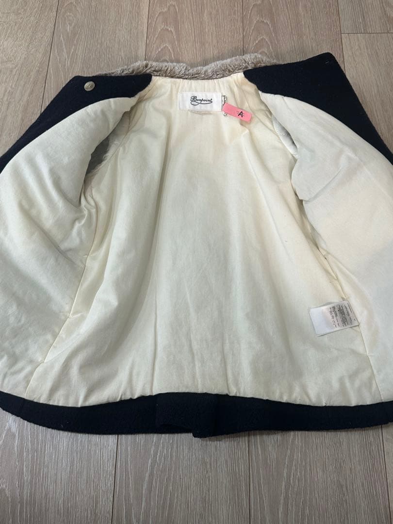 クリーニング済！ボンポワン　ネイビー ウールコート ファー付き