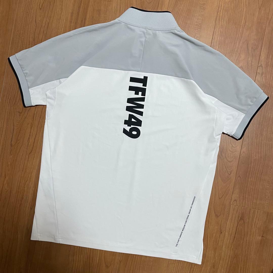 TFW49 ハーフジップ　モックネック　シャツ　ホワイト　グレー　XL