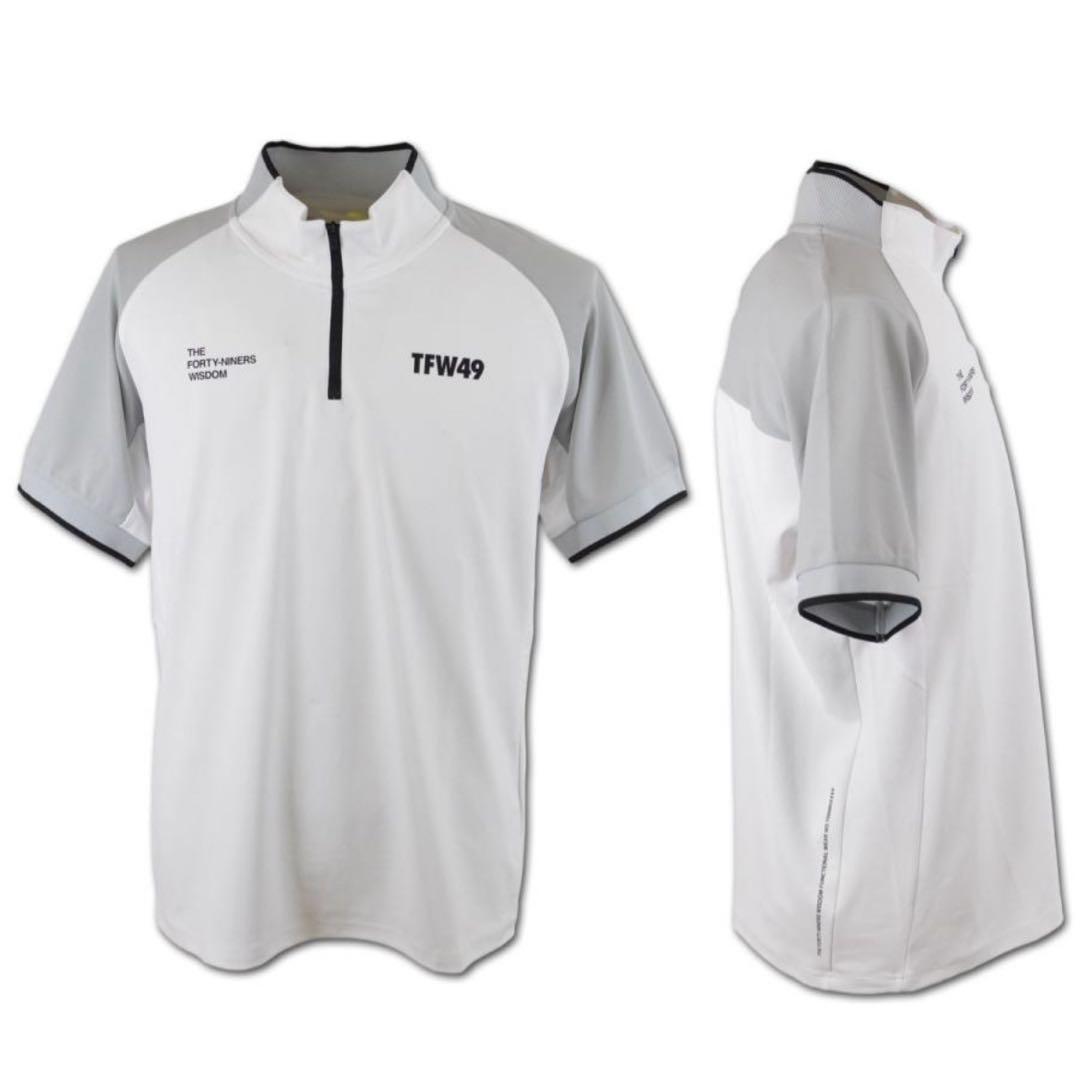TFW49 ハーフジップ　モックネック　シャツ　ホワイト　グレー　XL