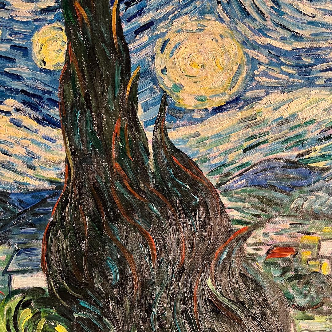 ★秀作★ 手書き油絵 ゴッホ 星月夜 額付 肉筆絵画 油彩画