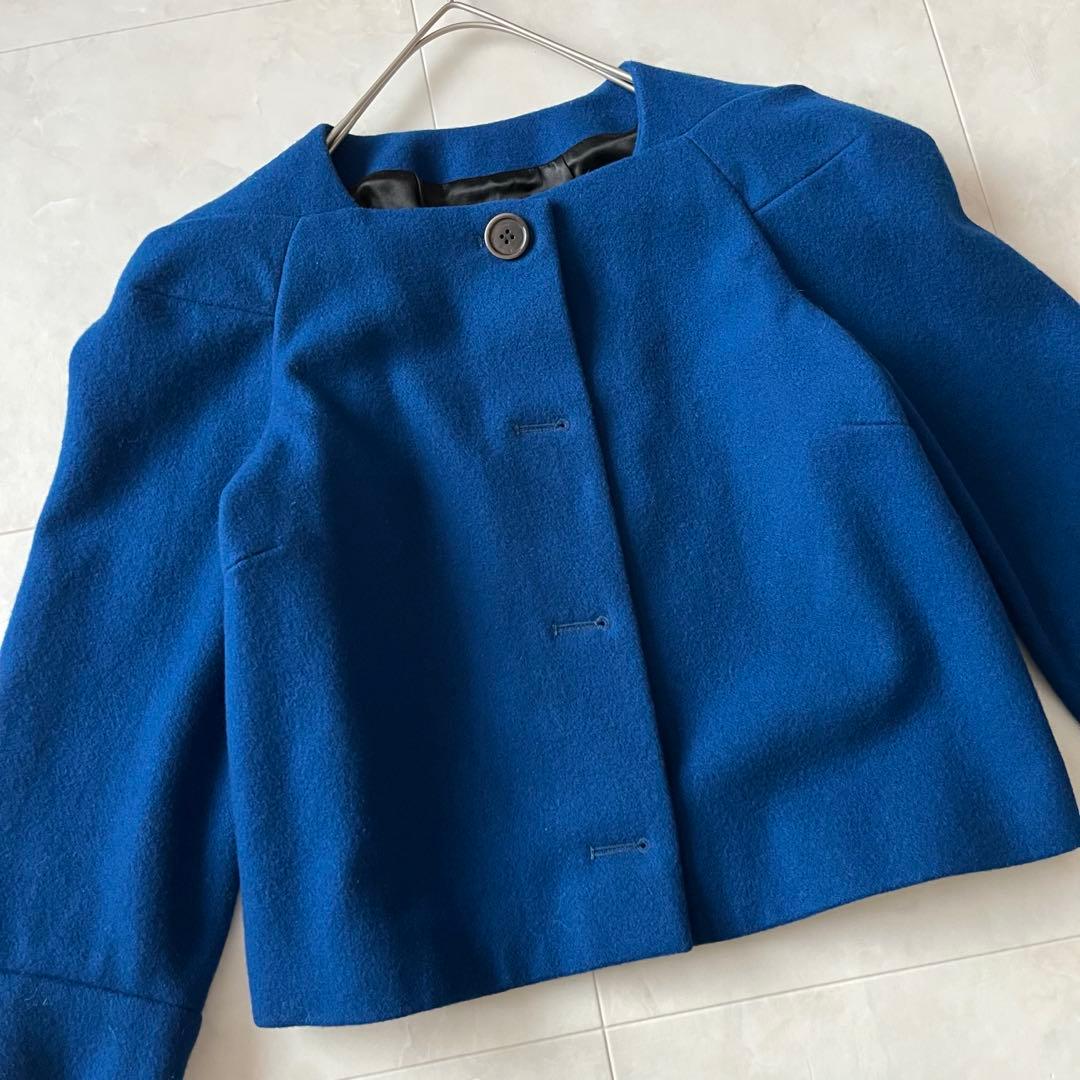 美品✨ドリスヴァンノッテン　ノーカラージャケットロイヤルブルー　フランス製36