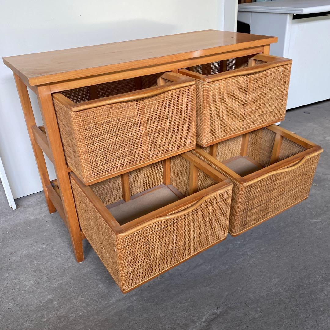 藤　ラタンチェスト　タンス　昭和レトロ　木製　網 キャビネット 箪笥 収納　棚