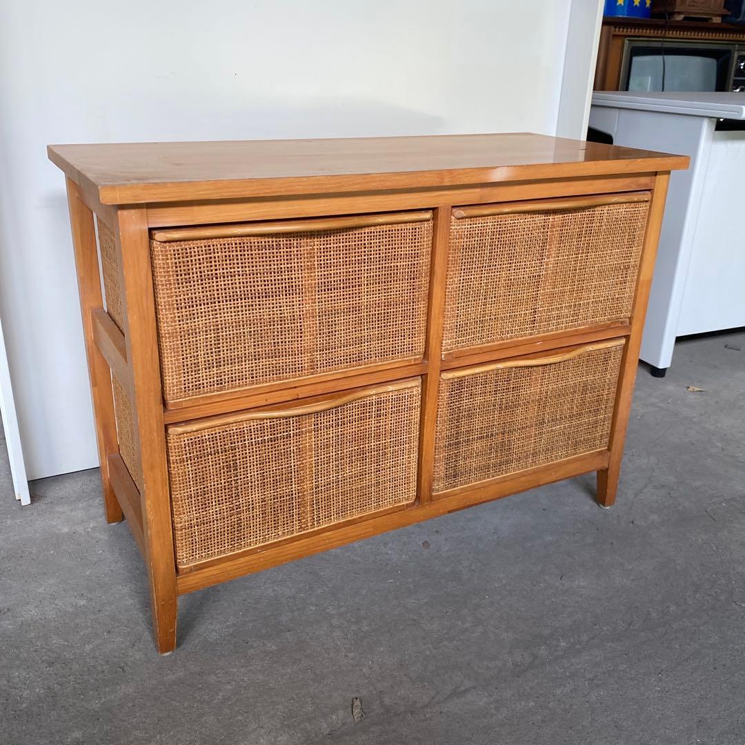 藤　ラタンチェスト　タンス　昭和レトロ　木製　網 キャビネット 箪笥 収納　棚