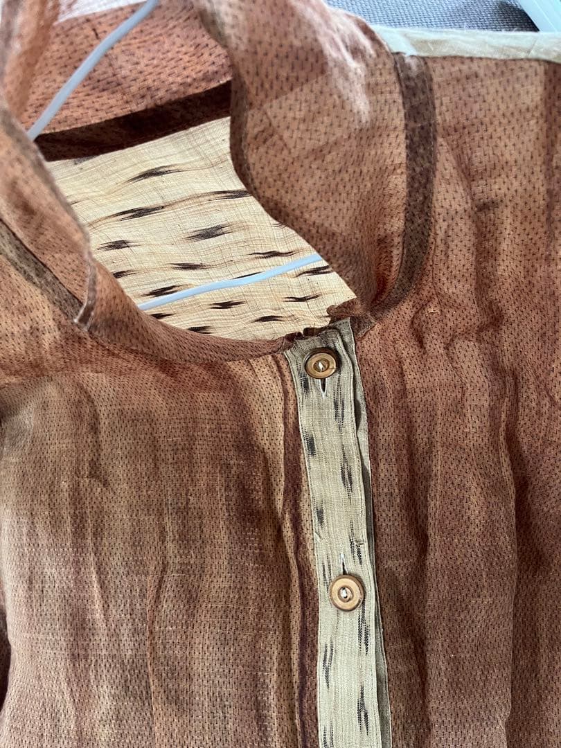 iin◆麻の柿渋染め&絣 薄手羽コート◆