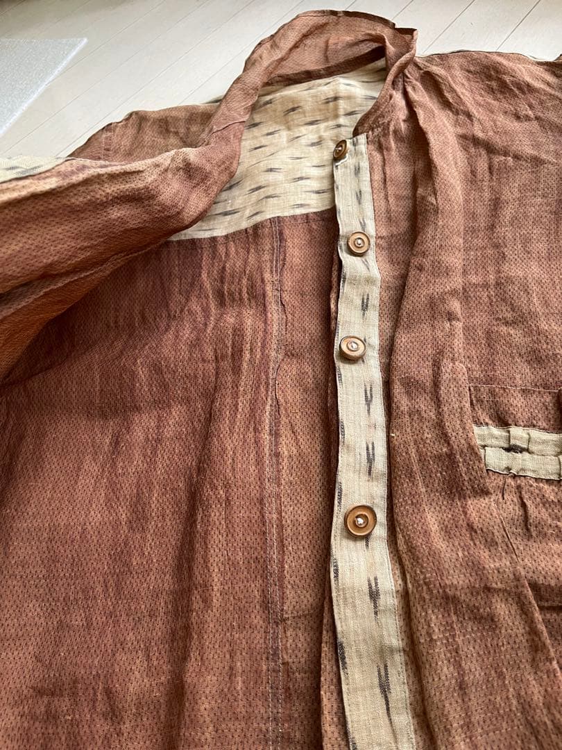 iin◆麻の柿渋染め&絣 薄手羽コート◆