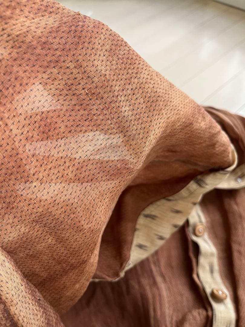 iin◆麻の柿渋染め&絣 薄手羽コート◆