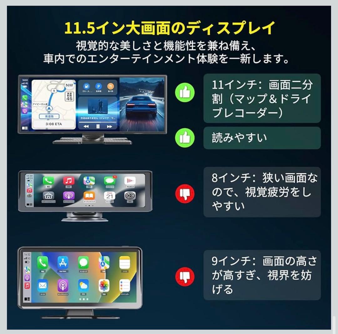 ディスプレイオーディオ 11.5インチ 大画面 ポータブルカーオーディオ 4K