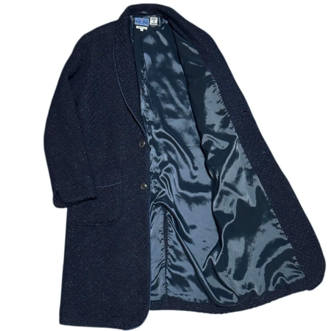 BLUE BLUE ネップ ウール ロングコート ネイビー Lサイズ 日本製