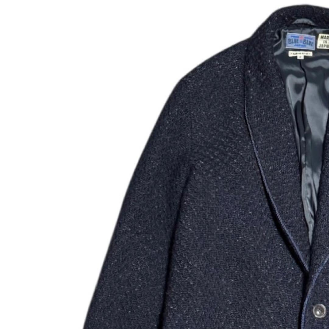 BLUE BLUE ネップ ウール ロングコート ネイビー Lサイズ 日本製
