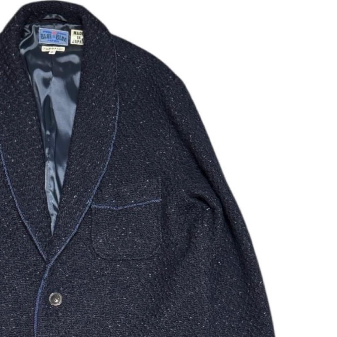 BLUE BLUE ネップ ウール ロングコート ネイビー Lサイズ 日本製