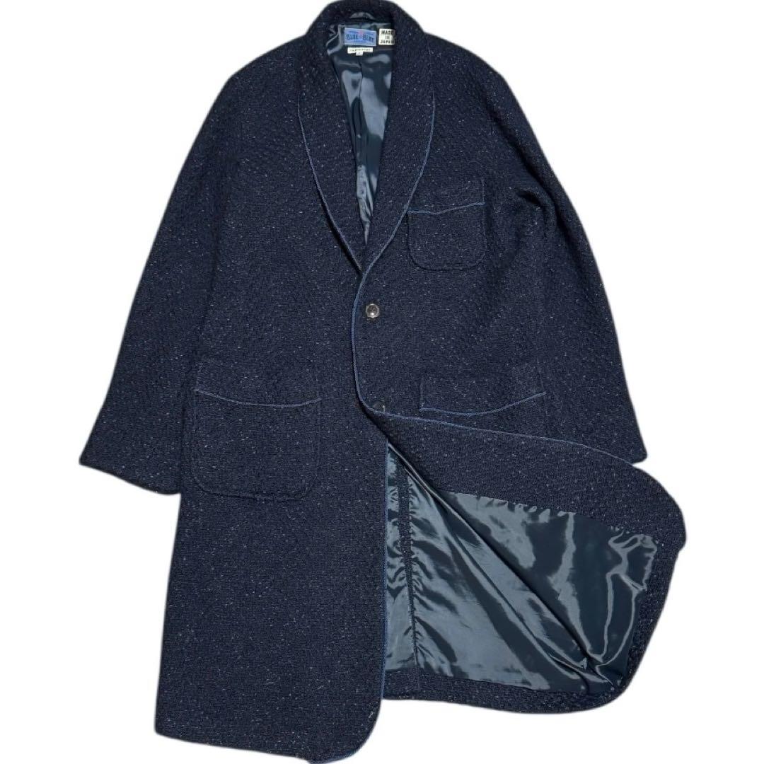 BLUE BLUE ネップ ウール ロングコート ネイビー Lサイズ 日本製