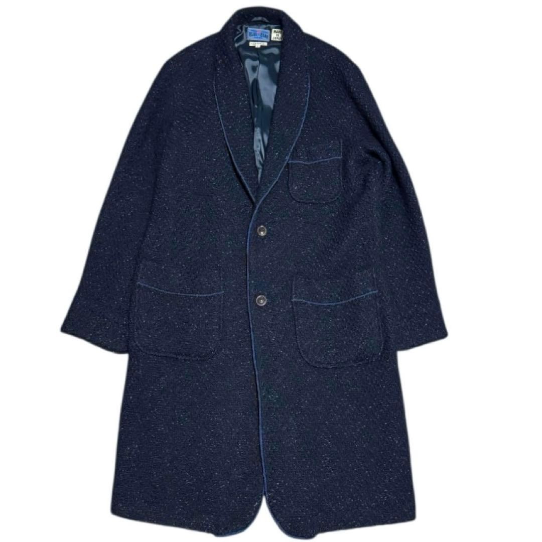 BLUE BLUE ネップ ウール ロングコート ネイビー Lサイズ 日本製