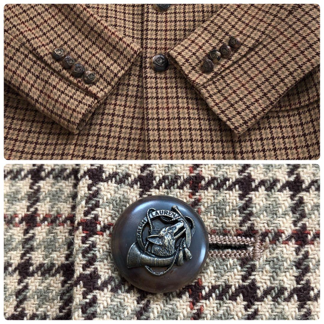 【美品 希少】ラルフローレン テーラードジャケット 刻印ボタン　異素材　チェック