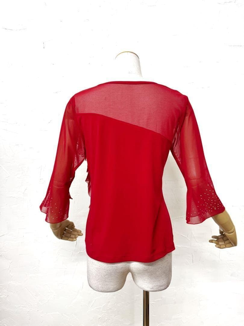 【ラインストーン】新品　赤　ゆったり　デザイン社交ダンスカットソー ｍ112