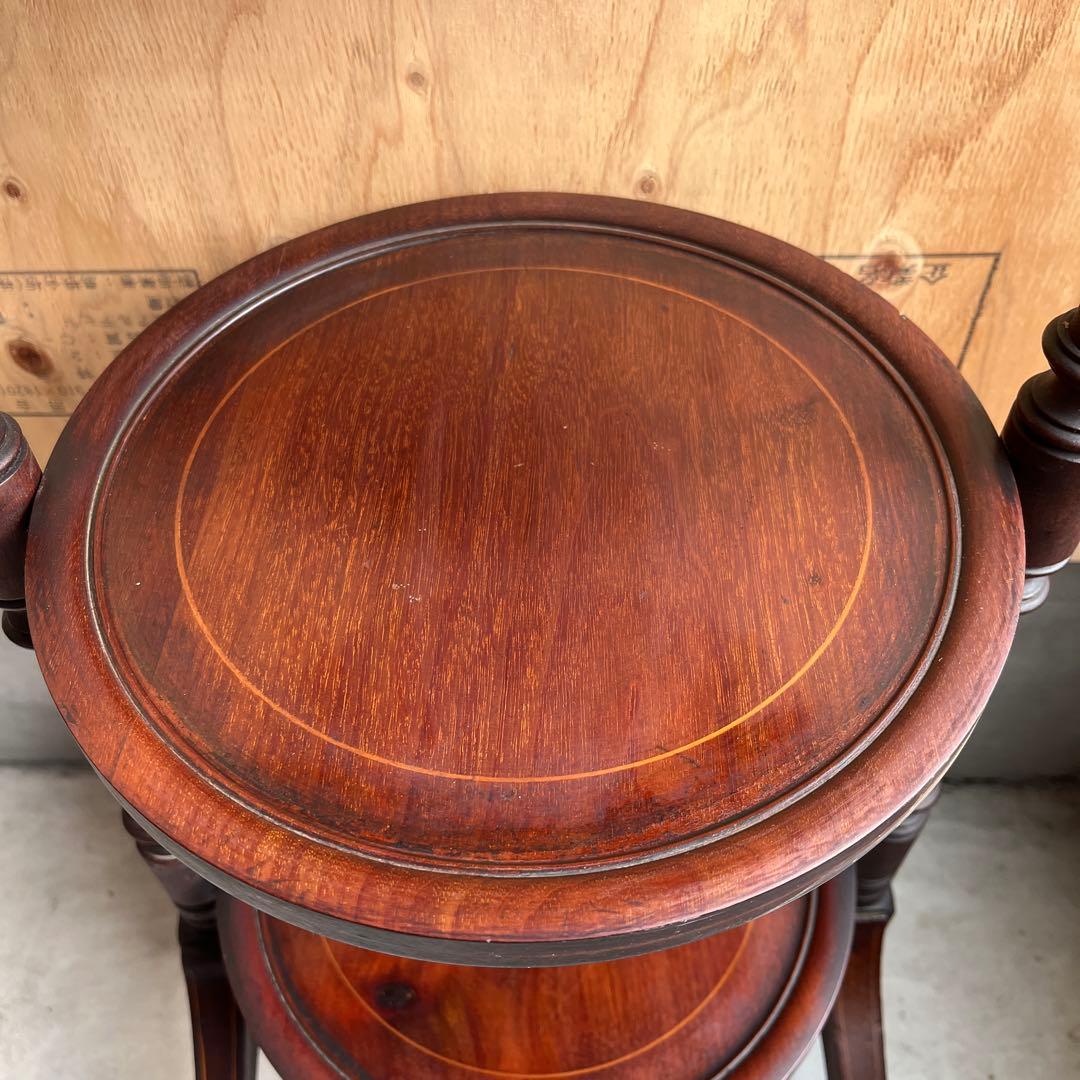 ケーキスタンド アンティーク イギリス 木製 三段 インレイ アフタヌーンティー