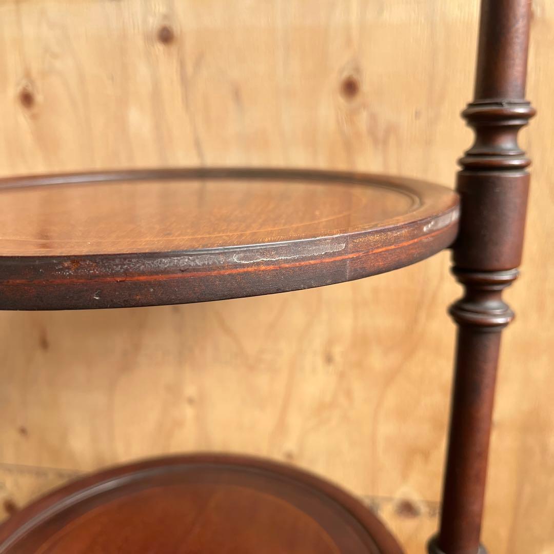 ケーキスタンド アンティーク イギリス 木製 三段 インレイ アフタヌーンティー