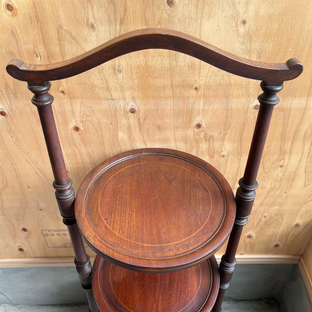 ケーキスタンド アンティーク イギリス 木製 三段 インレイ アフタヌーンティー