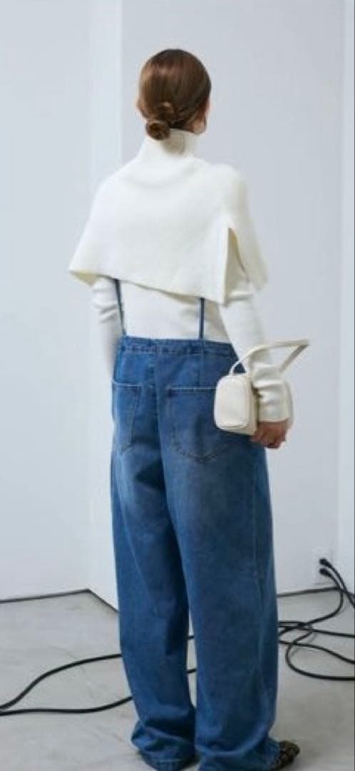 IAMALPHAケープアンサンブルニット+デニムサロペット　3点セット