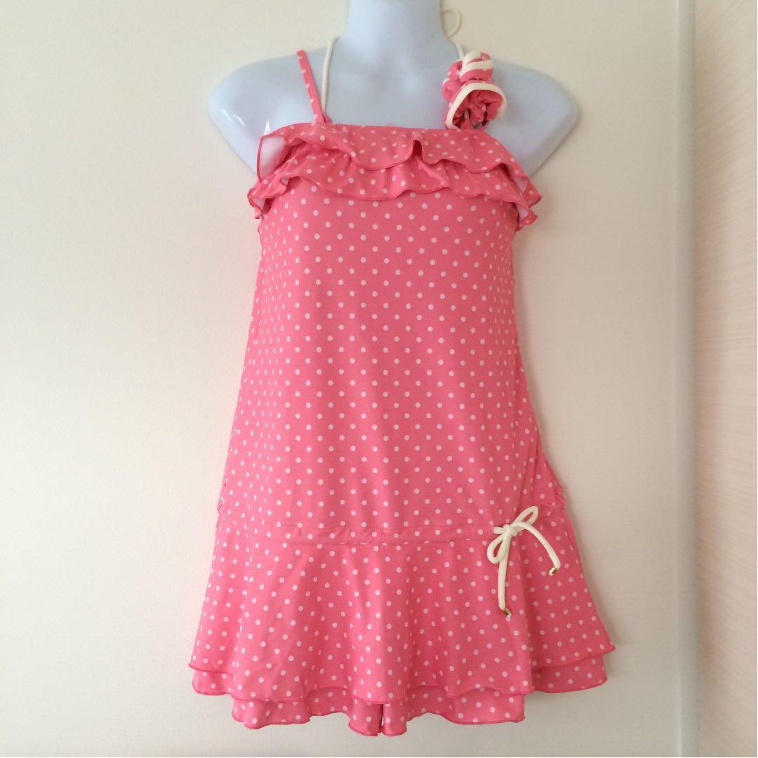 新品☆水着 ビキニ ワンピース 3点セット スイムウェア S ピンク ドット