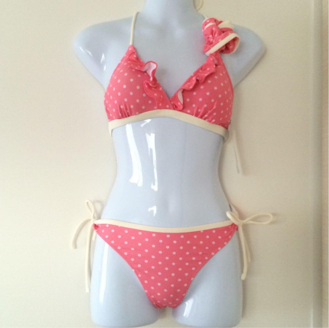 新品☆水着 ビキニ ワンピース 3点セット スイムウェア S ピンク ドット