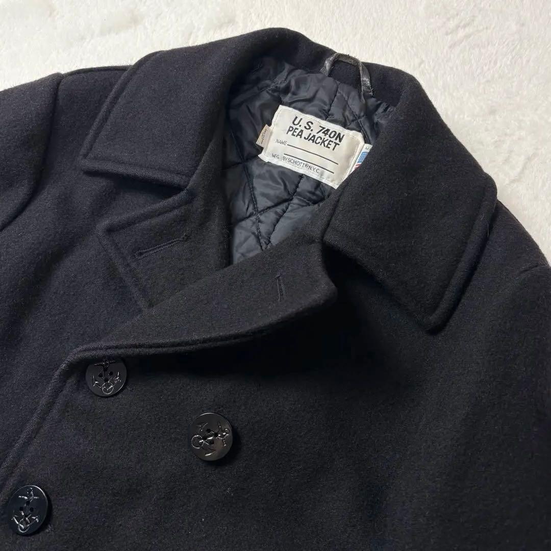 L相当 schott pコート USA製 碇ボタン キルティング ブラック