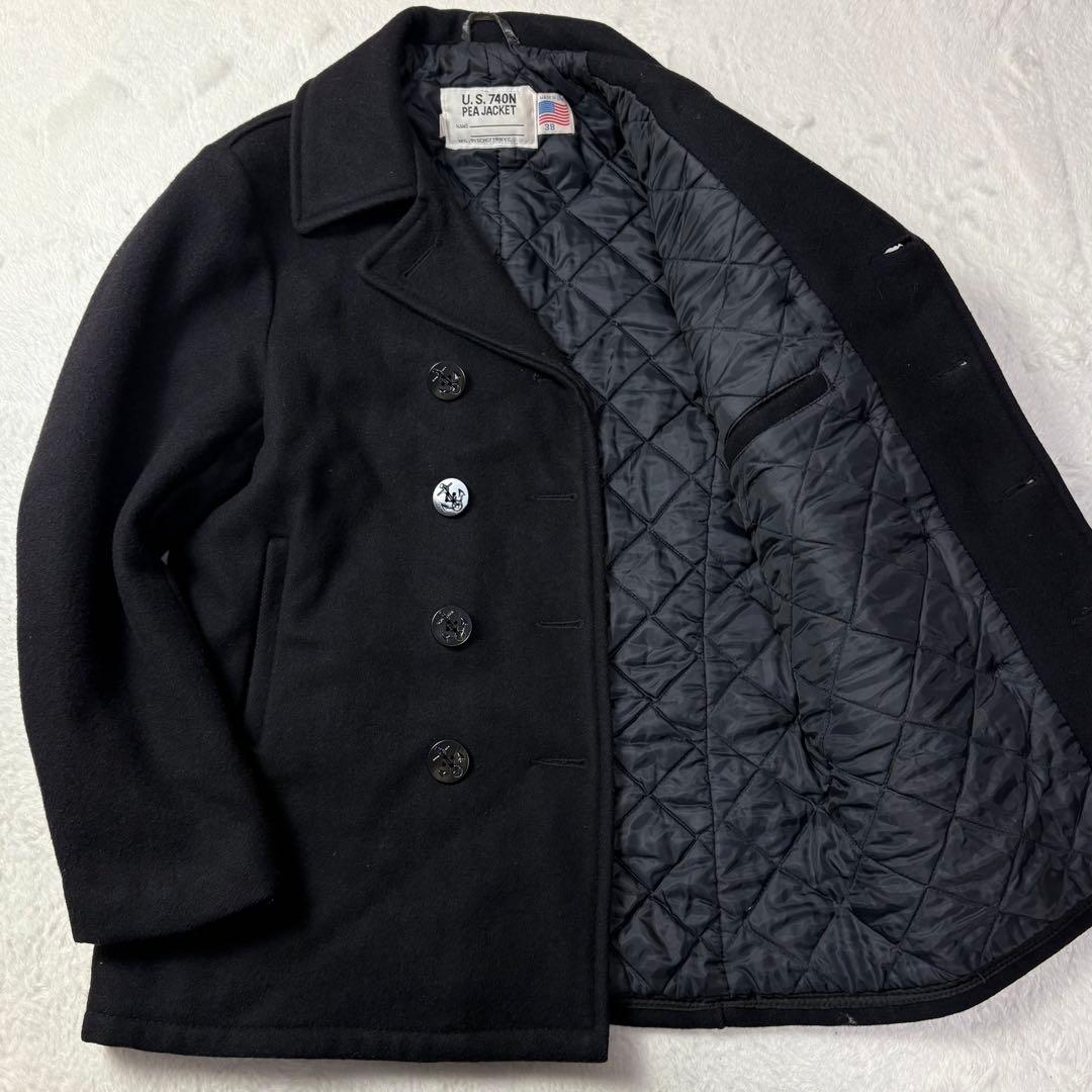 L相当 schott pコート USA製 碇ボタン キルティング ブラック