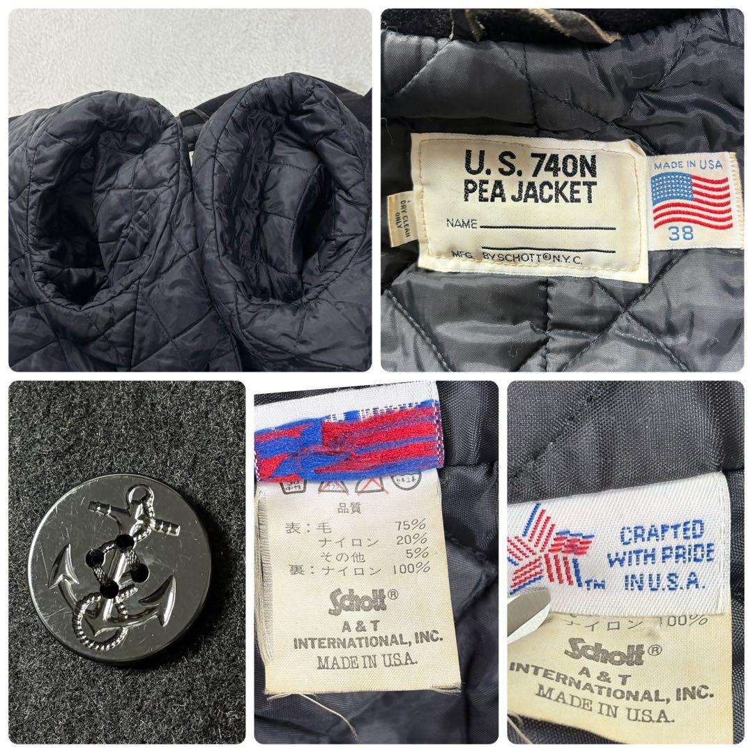 L相当 schott pコート USA製 碇ボタン キルティング ブラック