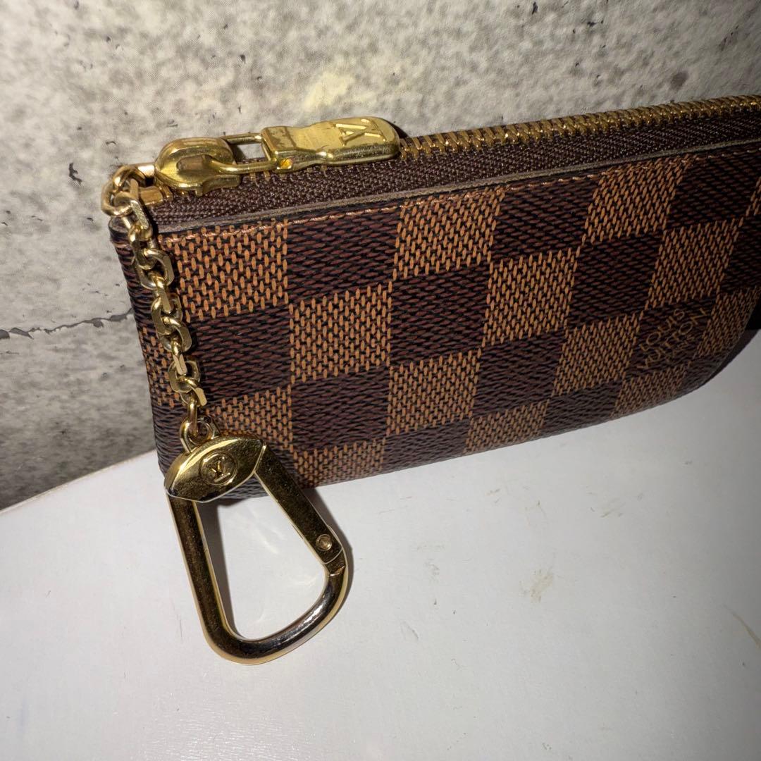 ブラウン チェック柄 キーケース ゴールドカラビナ付き　よる様限定