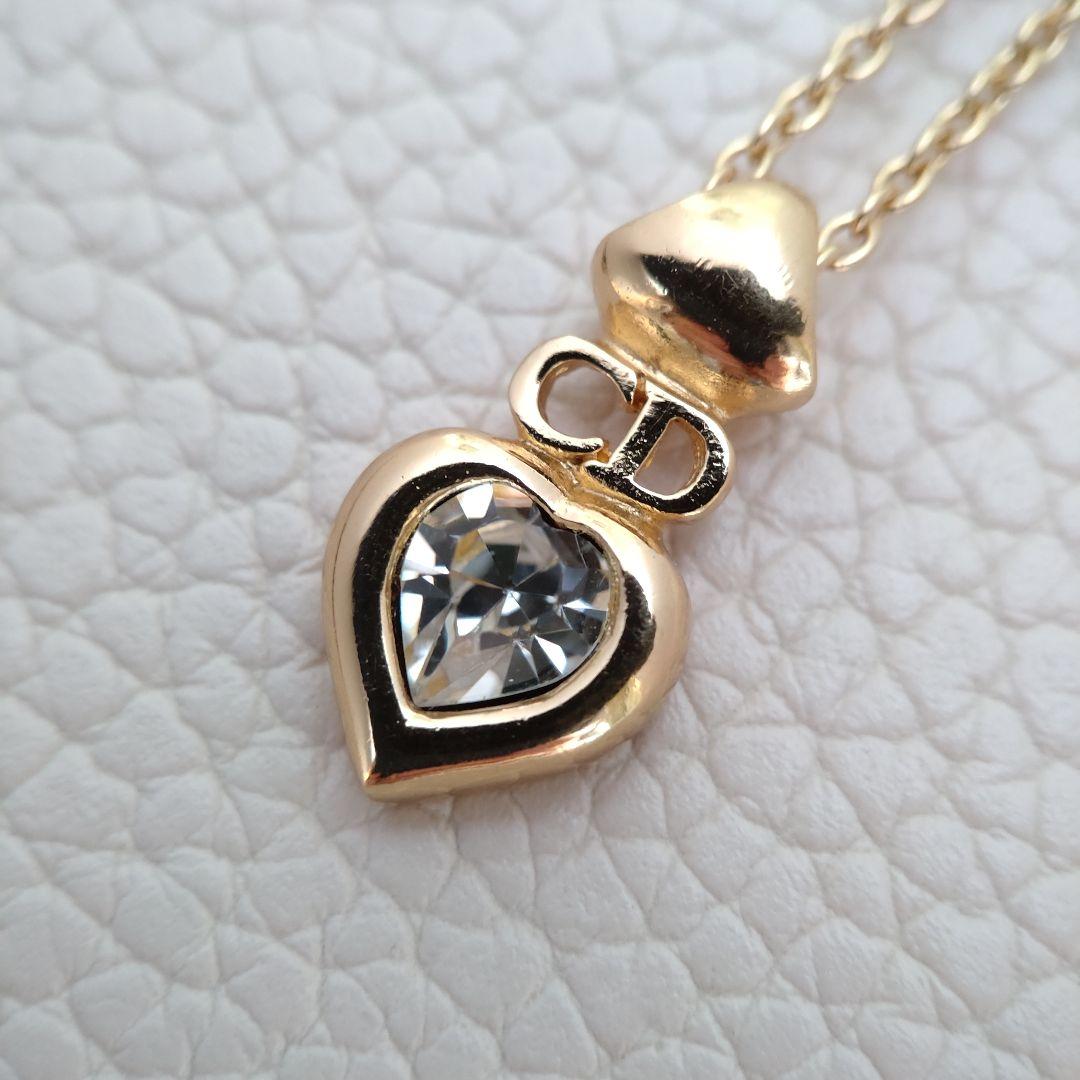 ＊ご成約済＊Christian DiorラインストーンCDロゴネックレス ハート